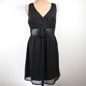 Merona Sleeveless Black Polka Dot V-Neck A-Line Dress